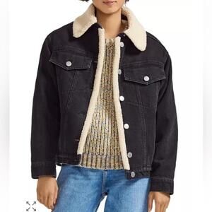 Maje Balta Sherpa-Trimmed Denim Jacket